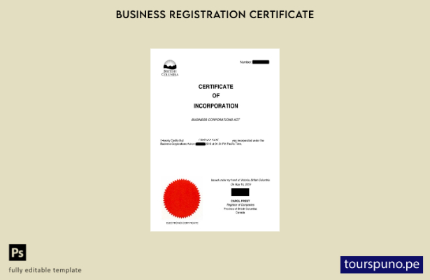 listo para imprimir plantilla de certificado de incorporación de Canadá Columbia